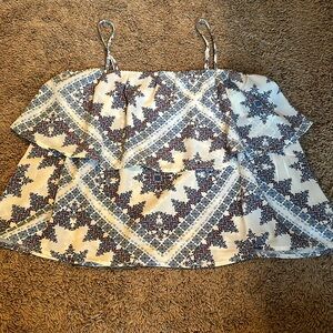 Blue and red patterned blouse
